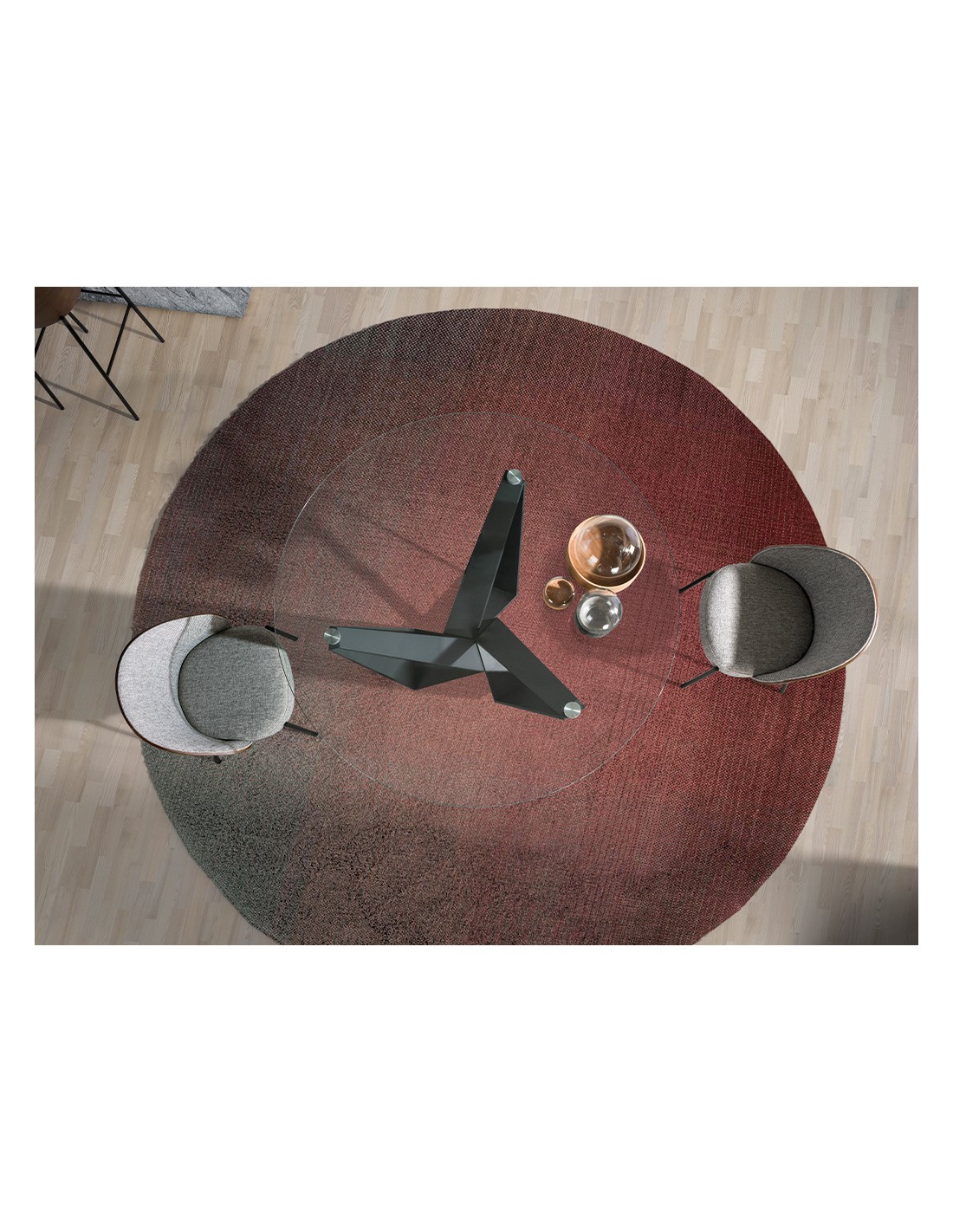 Mesa comedor redonda cristal templado y acero...