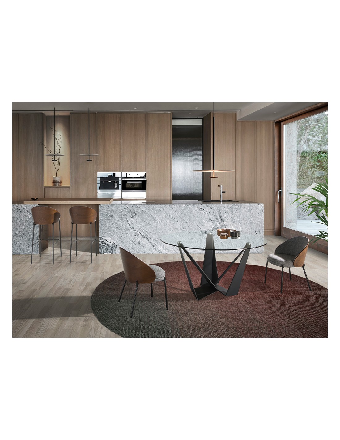 Mesa comedor redonda cristal templado y acero...