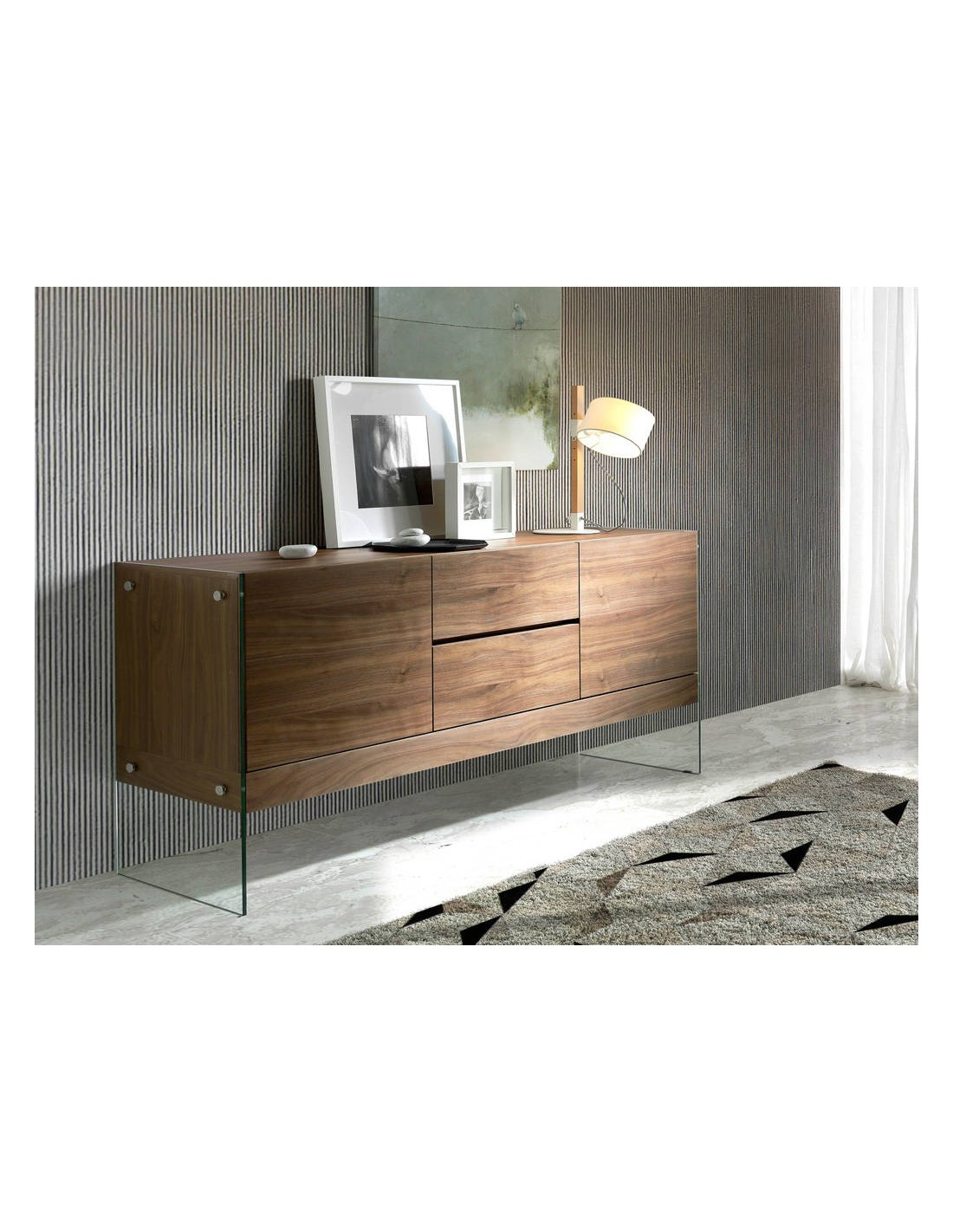 Aparador nogal y cristal templado