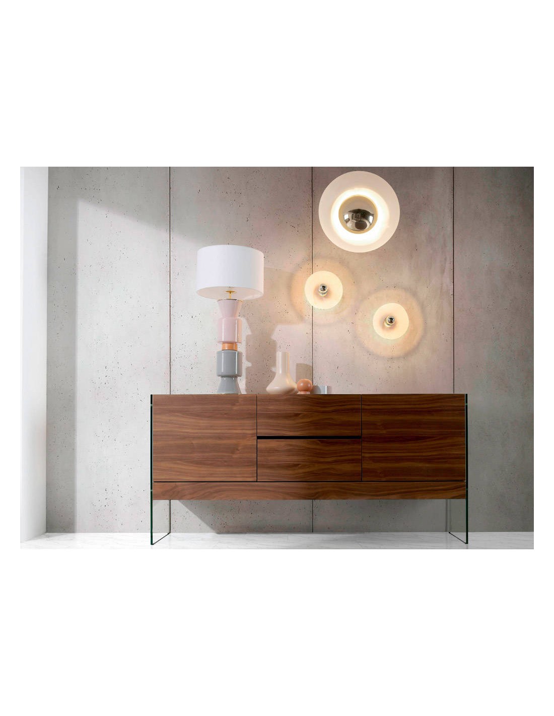 Aparador nogal y cristal templado