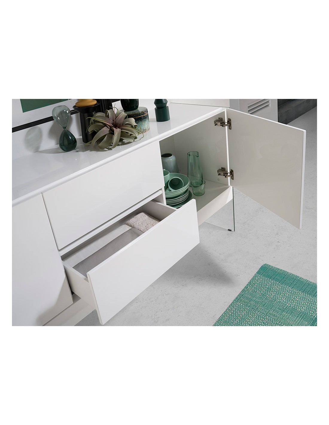 Aparador madera blanco y cristal templado