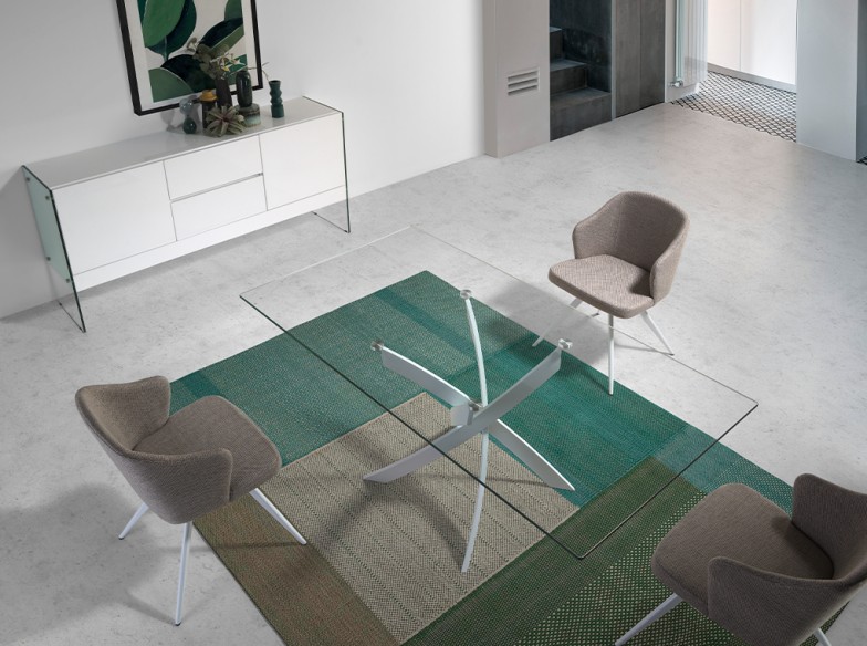 Aparador madera blanco y cristal templado