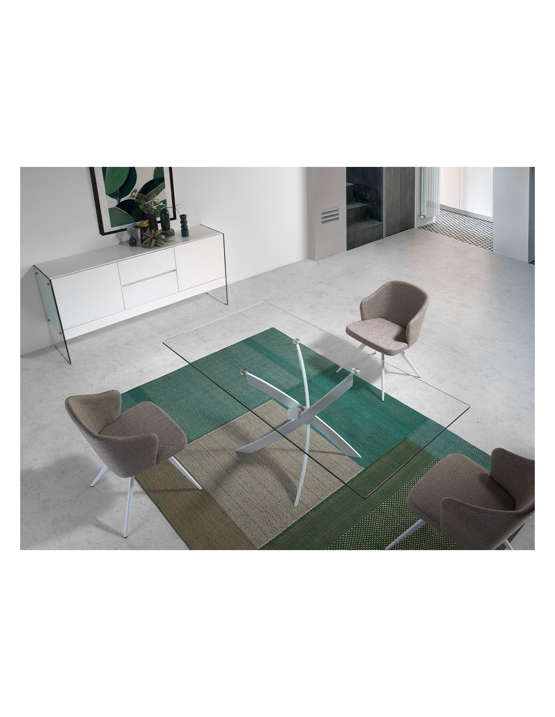 Aparador madera blanco y cristal templado