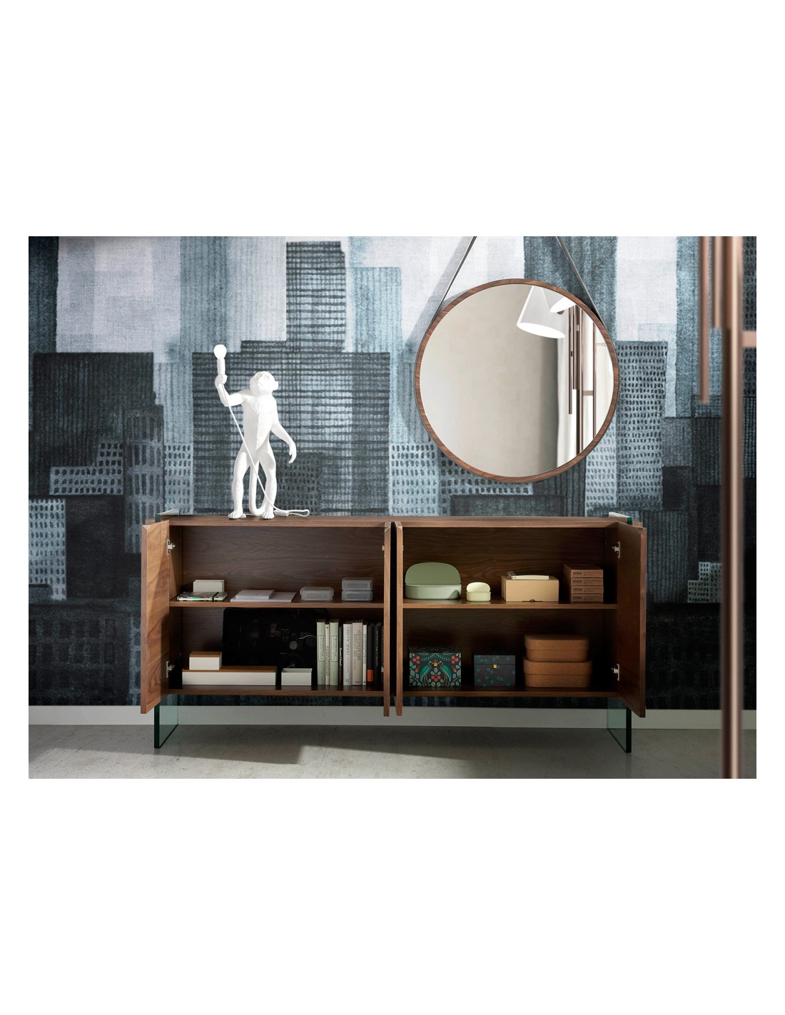 Espejo pared redondo nogal