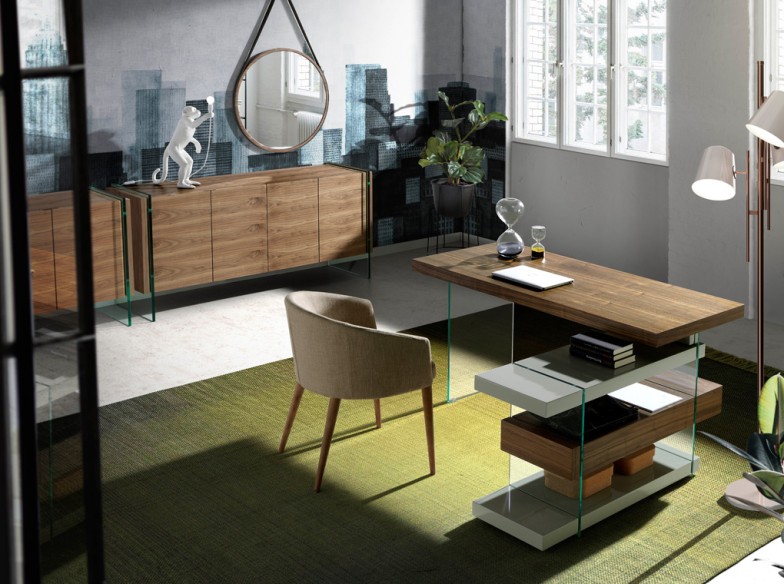 Espejo pared redondo nogal