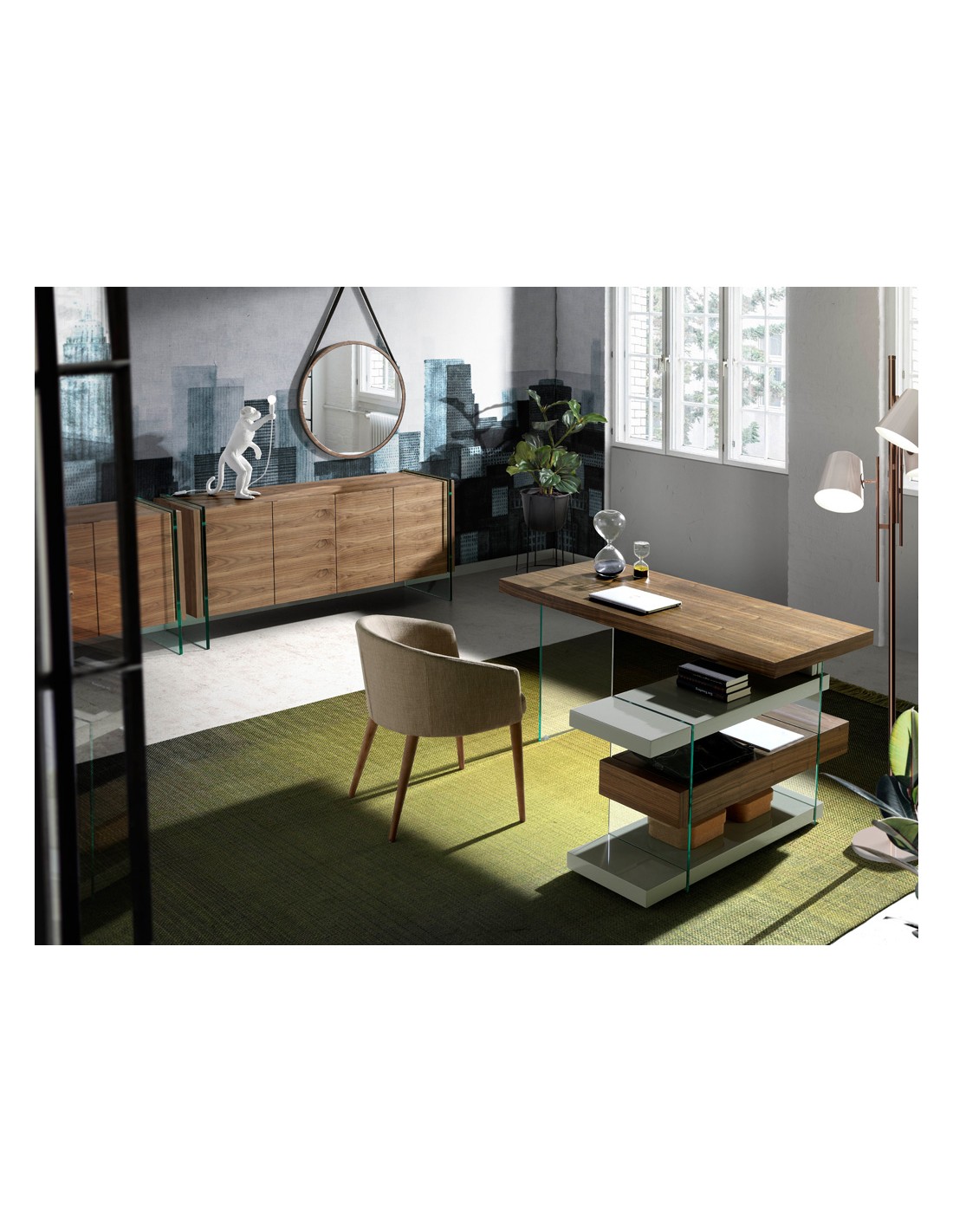 Espejo pared redondo nogal