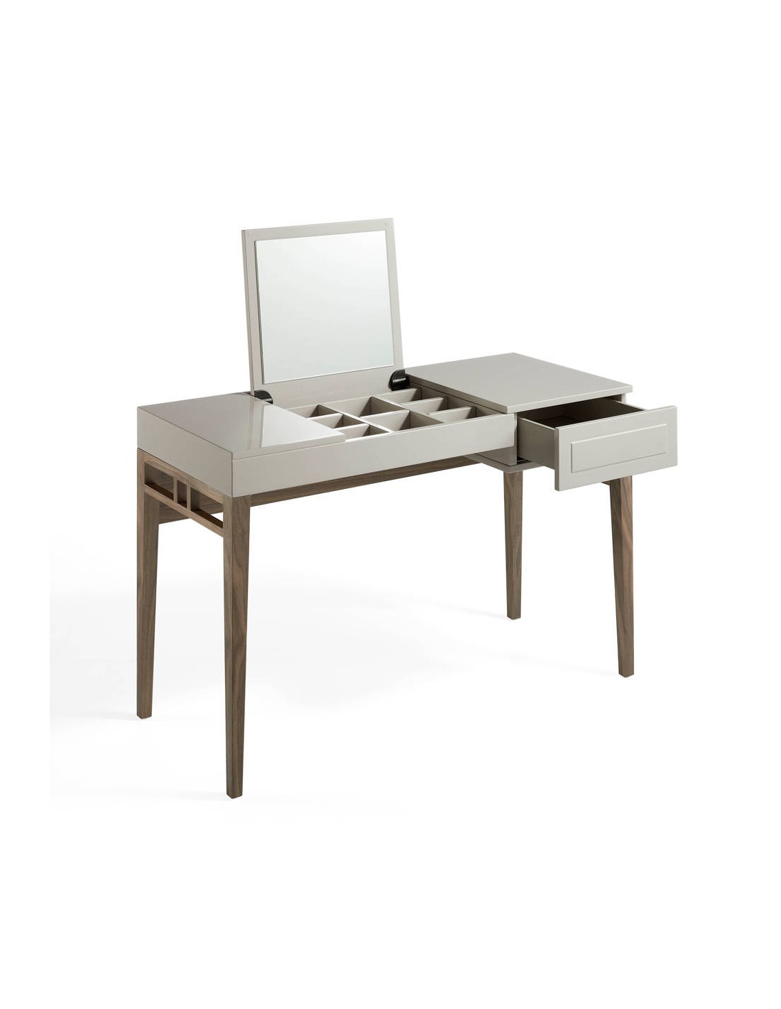 Tocador madera gris y nogal con espejo