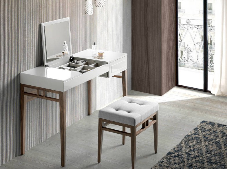 Tocador madera gris y nogal con espejo