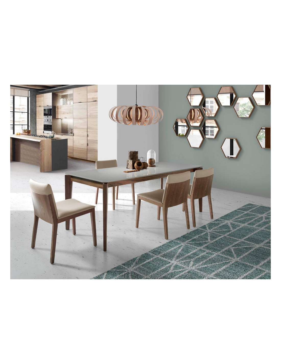 Espejo pared hexagonal nogal