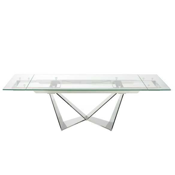 Mesa comedor extensible rectangular cristal templado y acero cromado