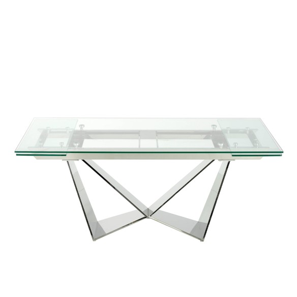 Mesa comedor extensible rectangular cristal templado y acero cromado