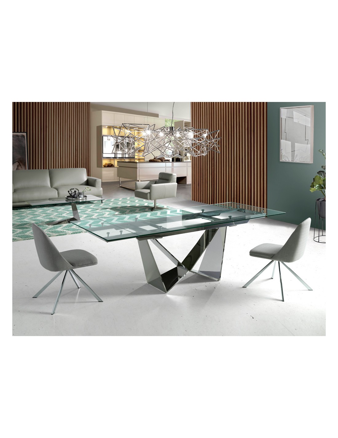 Mesa comedor extensible rectangular cristal...