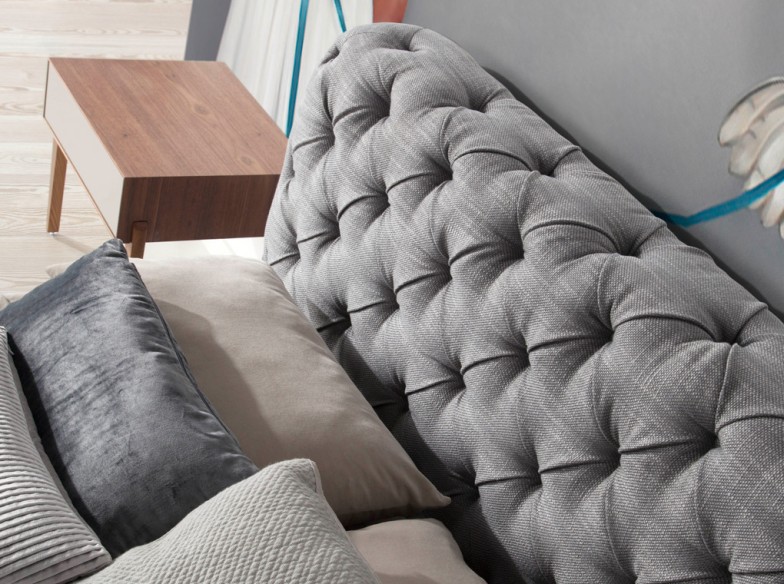 Cama capitoné tela color gris