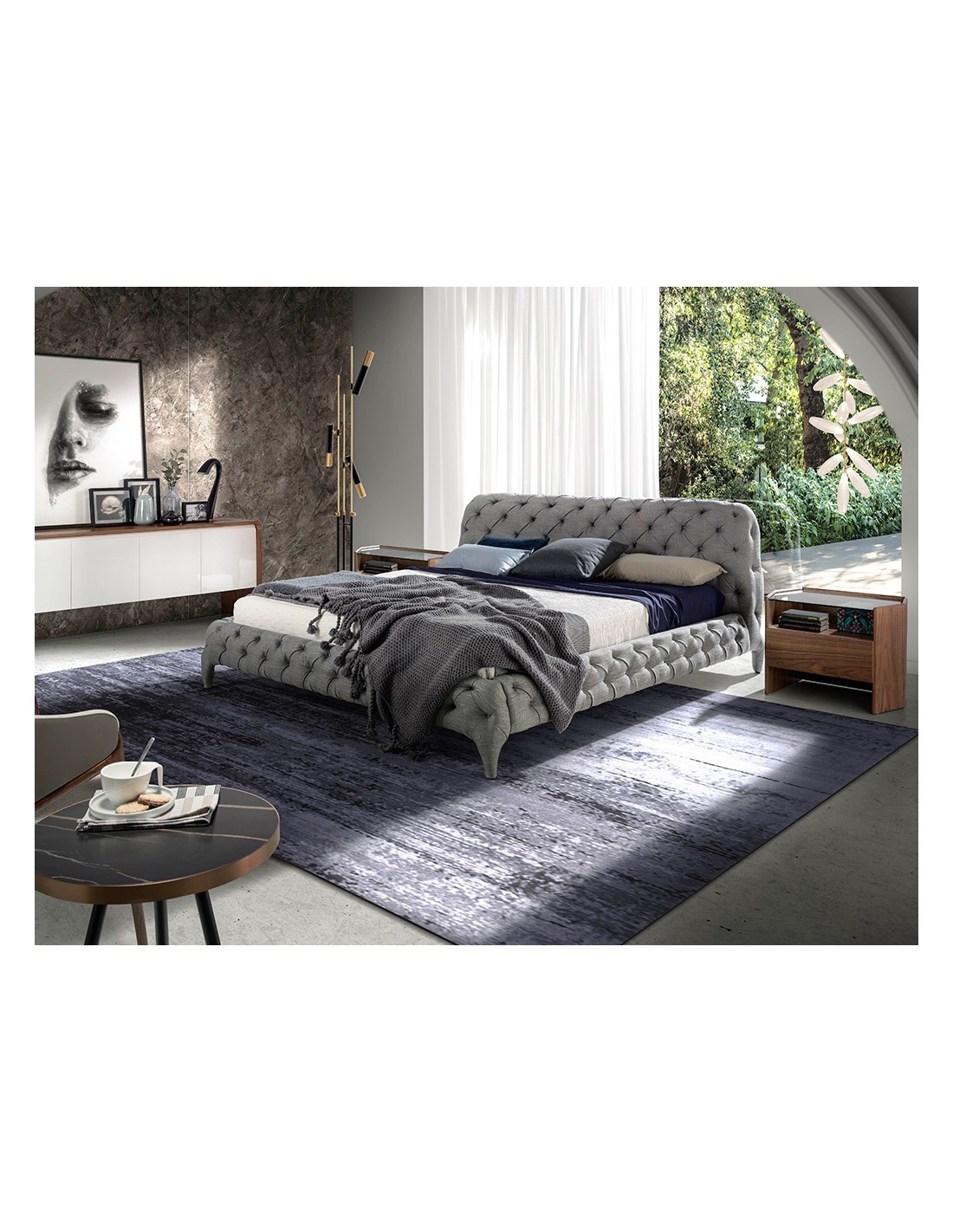 Cama capitoné tela color gris