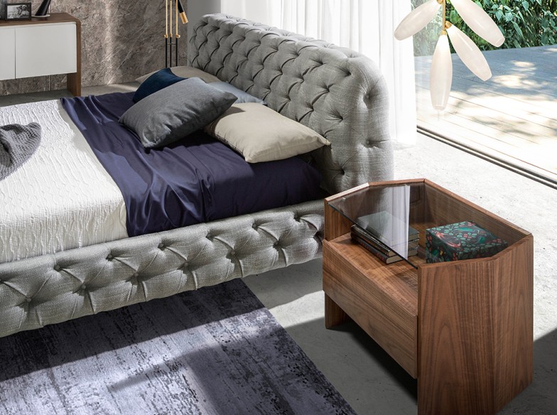 Cama capitoné tela color gris