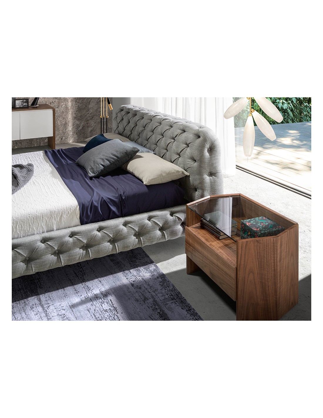 Cama capitoné tela color gris