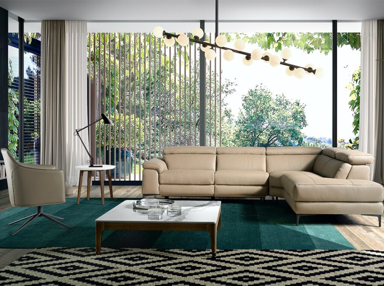 Sofá chaise longue relax derecha piel visón