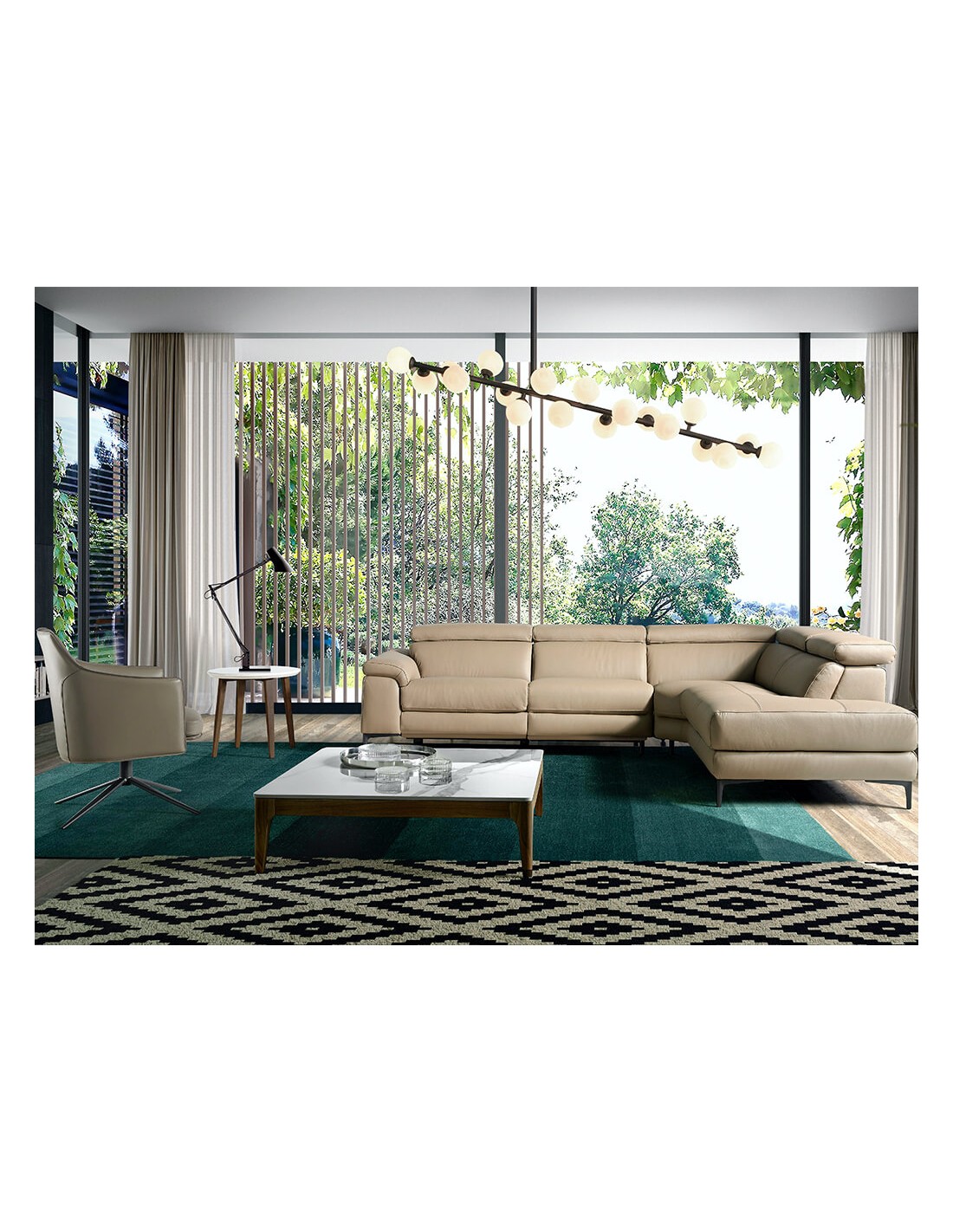 Sofá chaise longue relax derecha piel visón