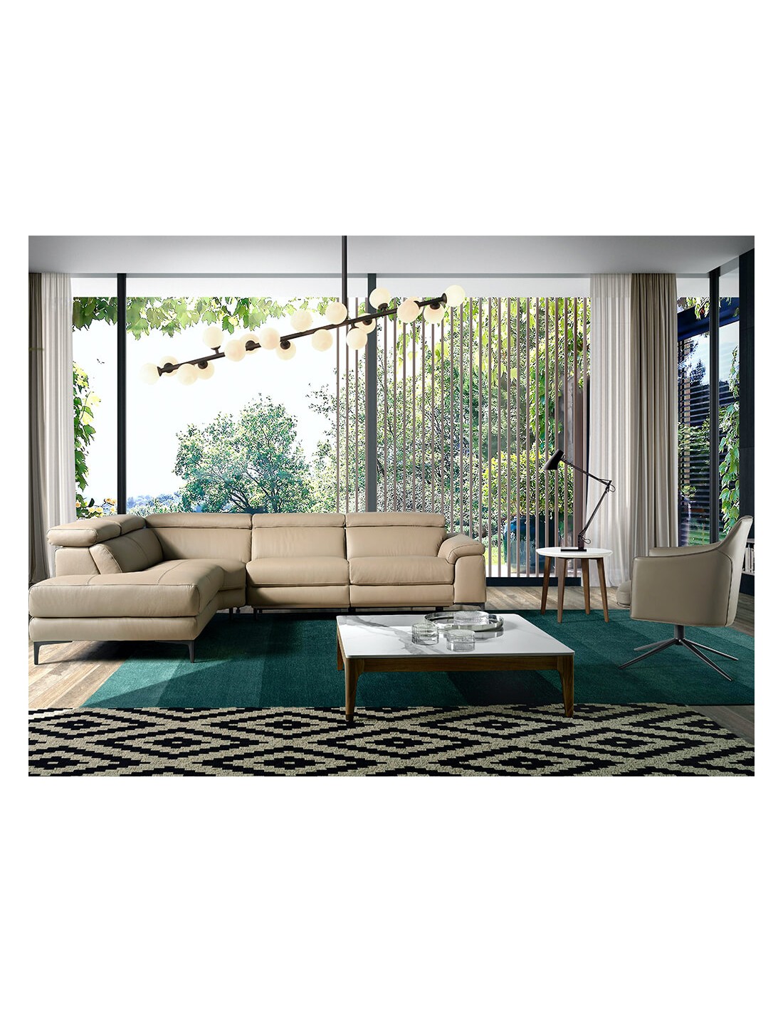 Sofá chaise longue relax derecha piel visón