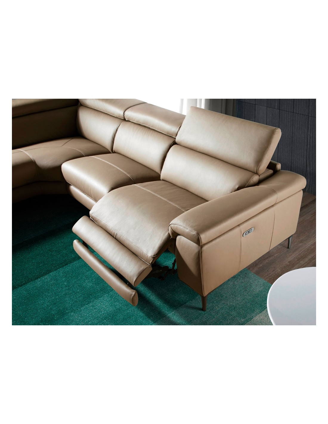 Sofá chaise longue relax derecha piel visón