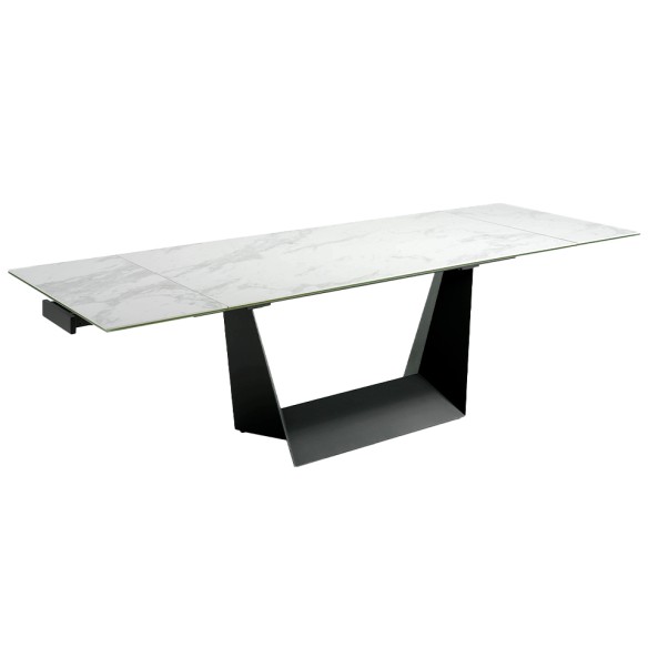 Mesa comedor extensible rectangular mármol porcelánico y acero negro