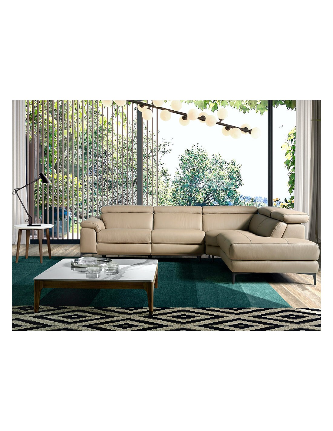 Mesa centro cuadrada mármol porcelánico y nogal