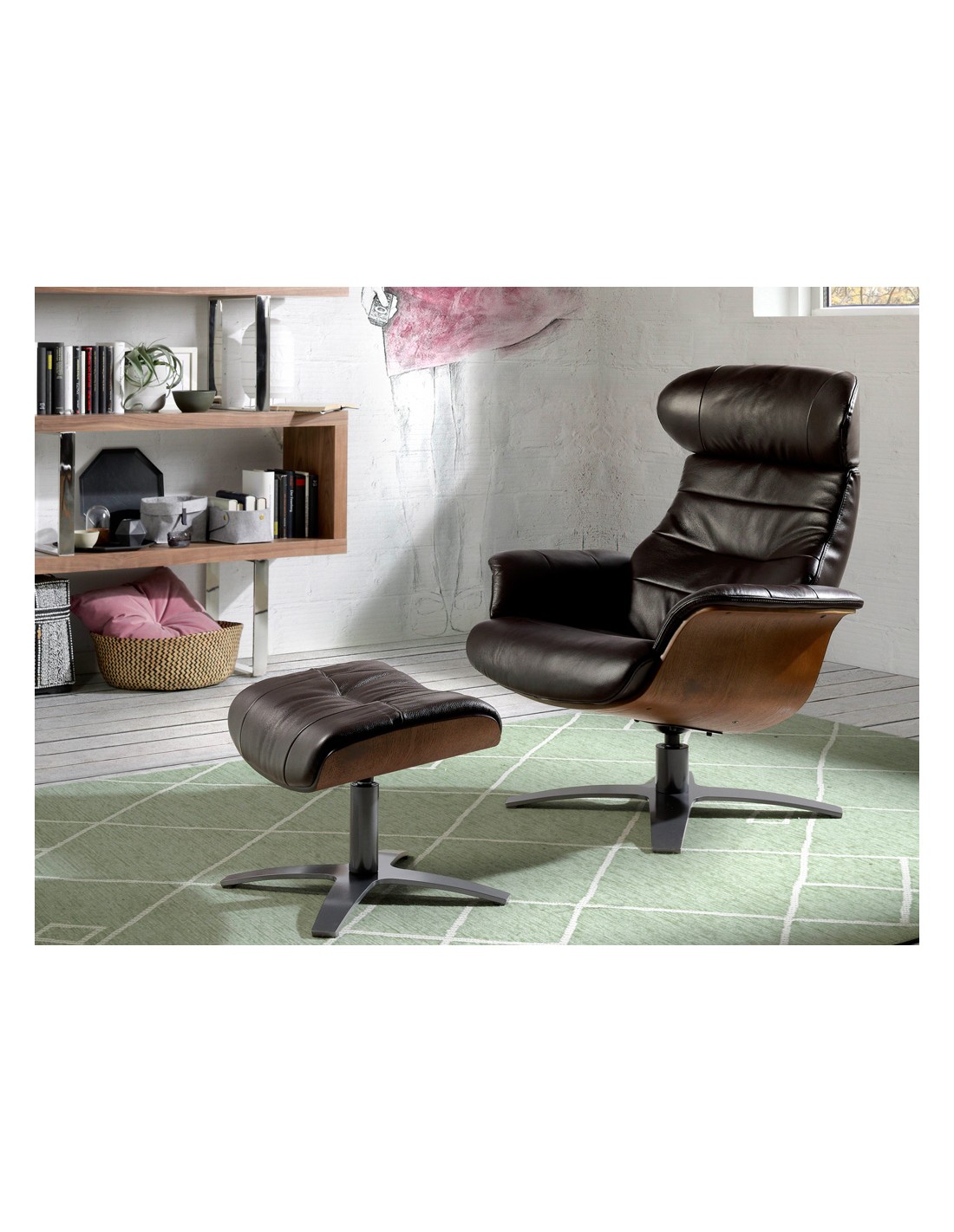 Sillón giratorio reclinable piel marrón chocolate