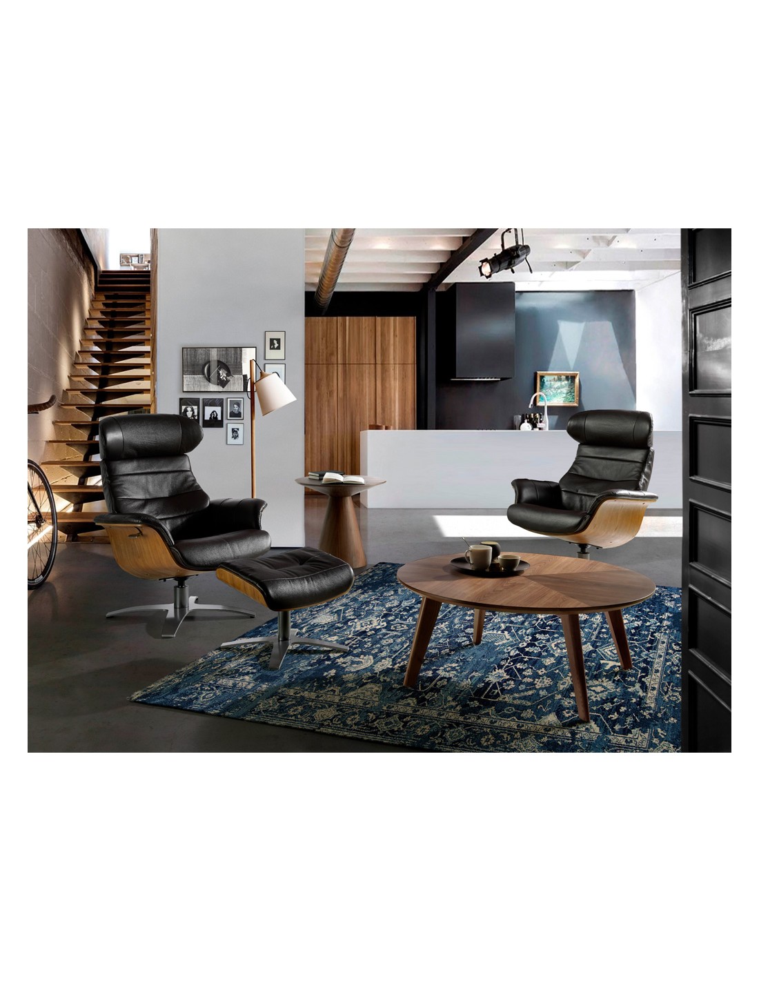 Sillón giratorio reclinable piel marrón chocolate