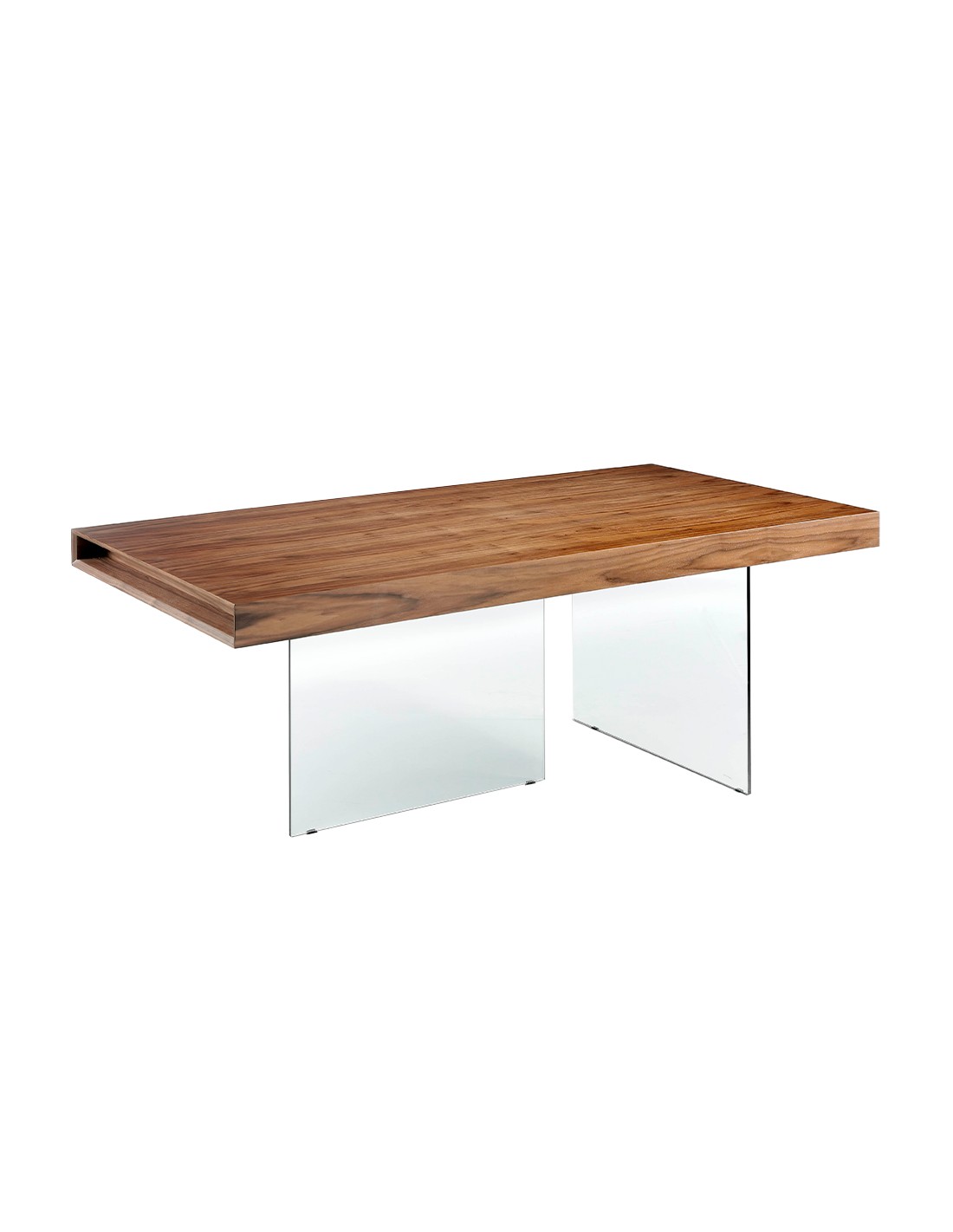 Mesa comedor rectangular nogal y cristal templado