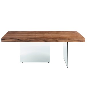 Mesa comedor rectangular nogal y cristal templado 2