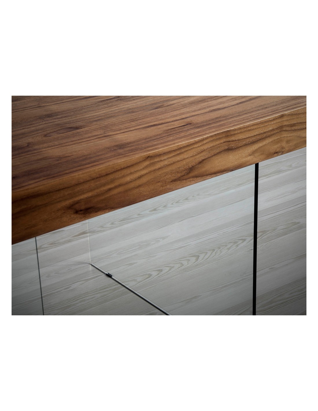 Mesa comedor rectangular nogal y cristal templado