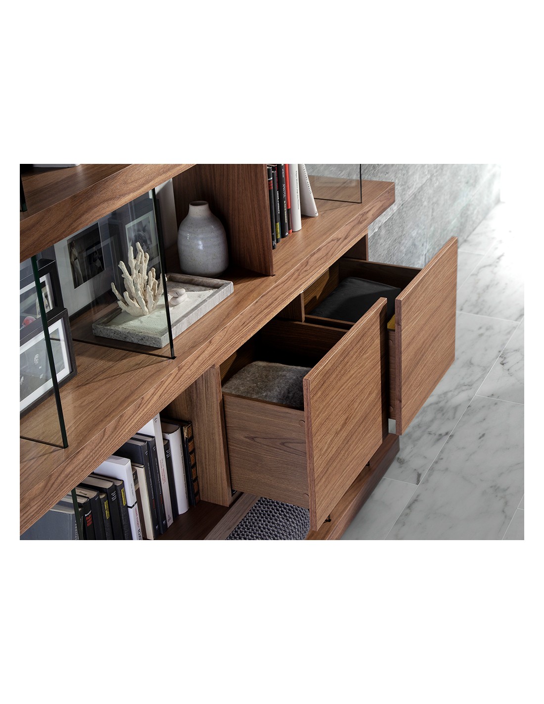 Estantería nogal y cristal