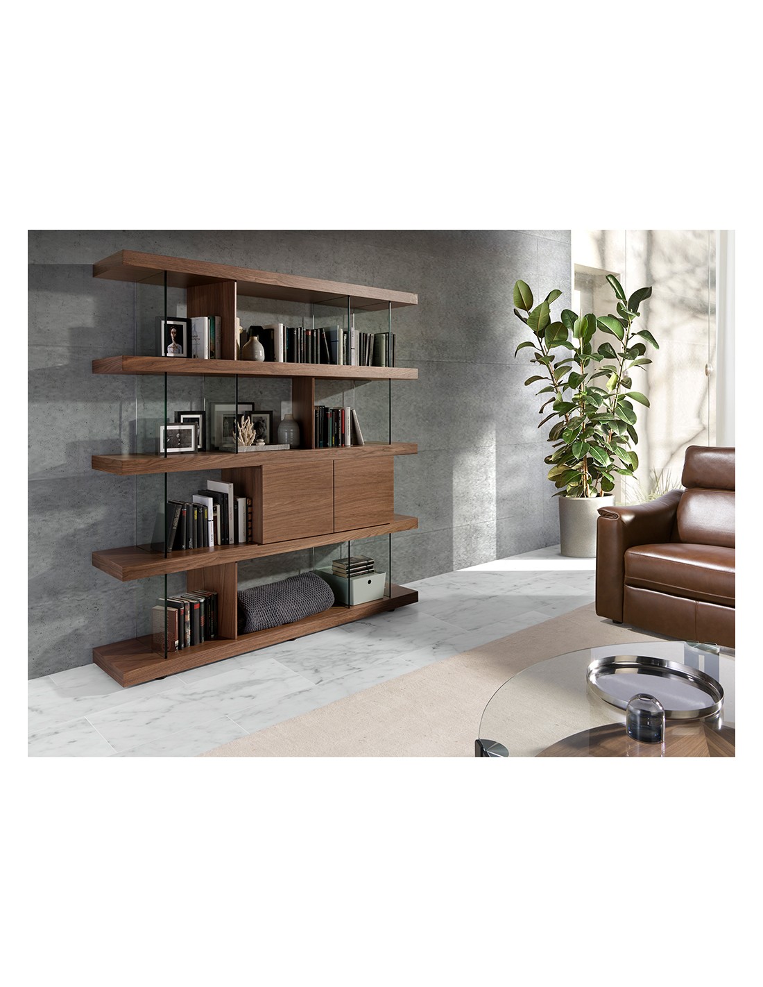 Estantería nogal y cristal