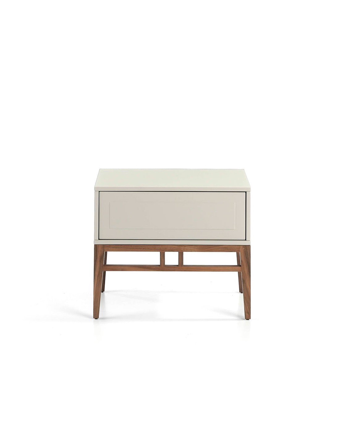 Mesita de noche madera beige y nogal