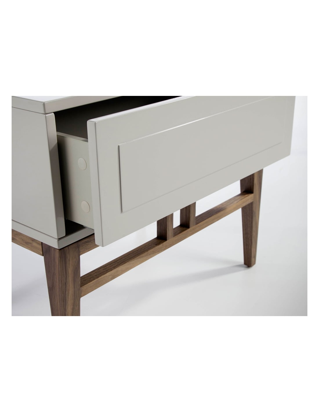 Mesita de noche madera beige y nogal