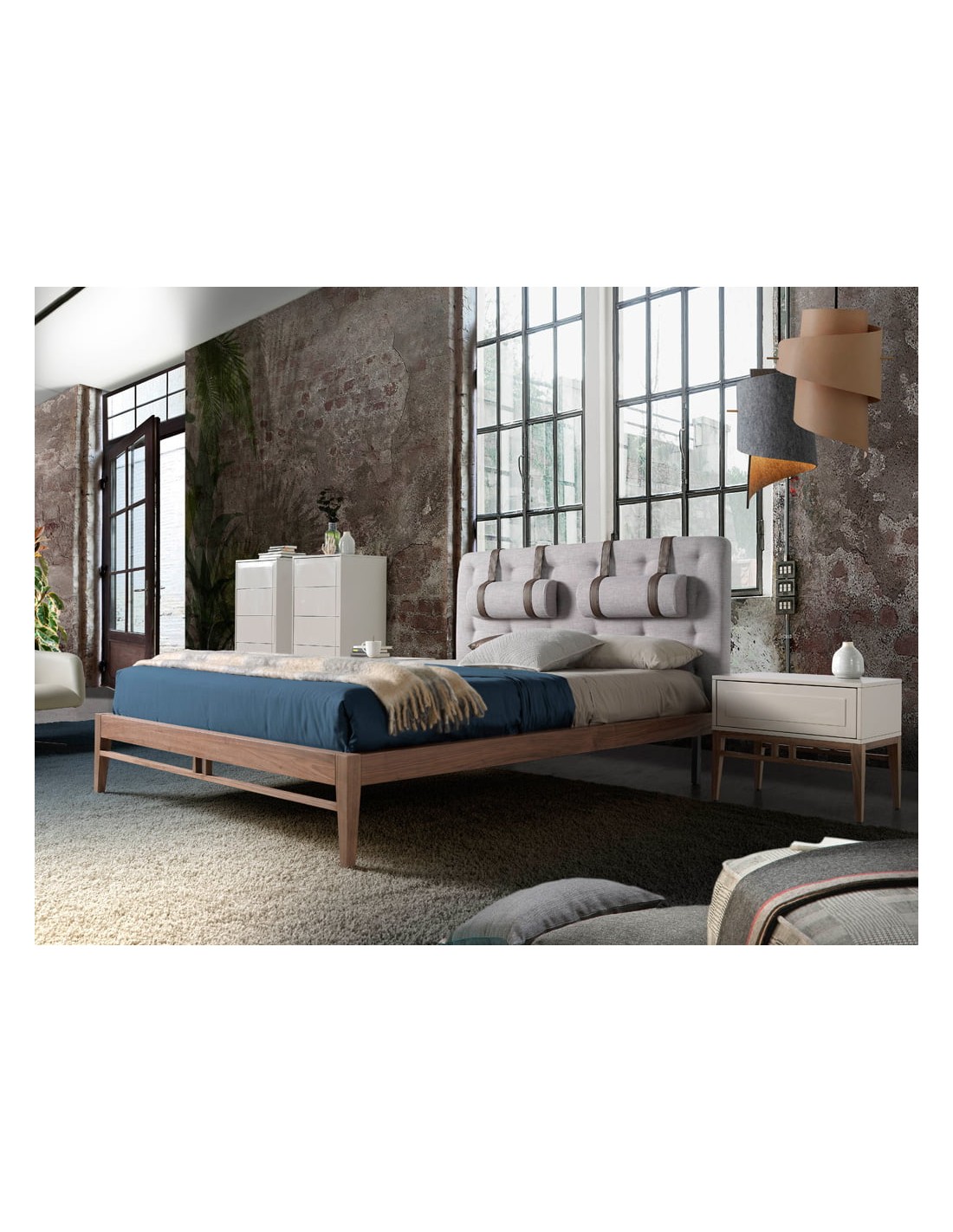 Mesita de noche madera beige y nogal