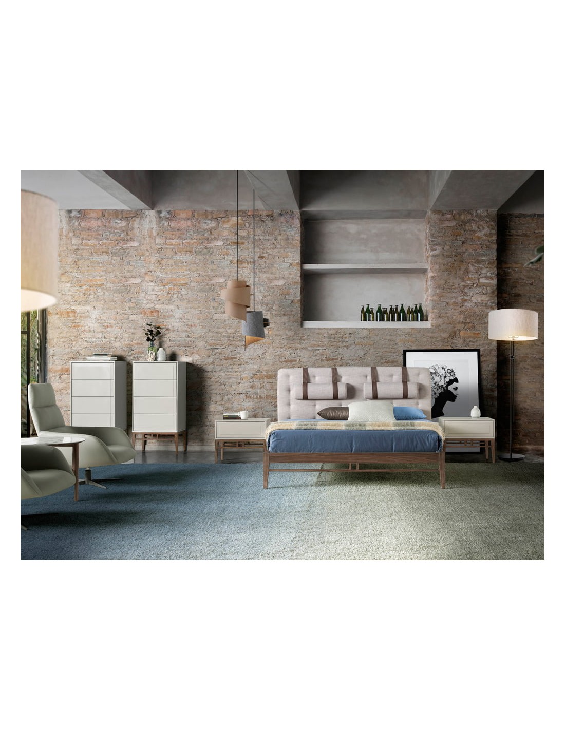 Mesita de noche madera beige y nogal