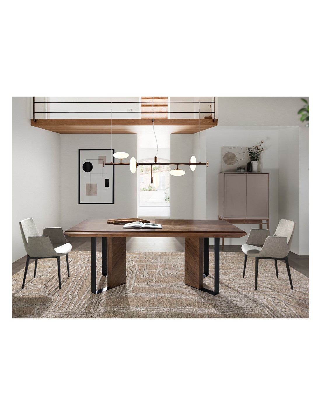 Aparador alto madera beige y nogal