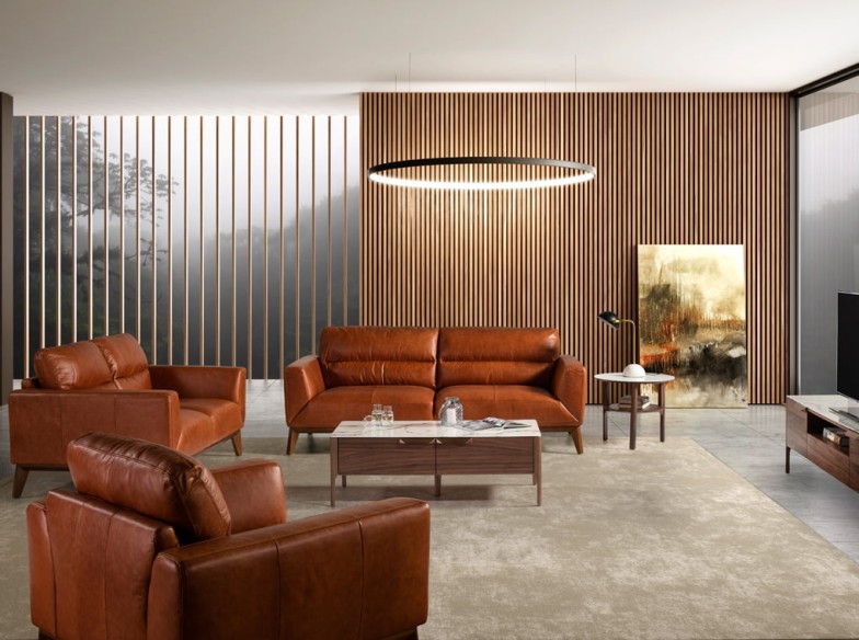 Mesa centro rectangular cristal imitación mármol, cristal imitación mármol y nogal