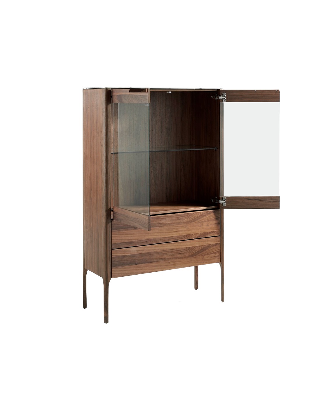 Aparador alto nogal con tapa de cristal...