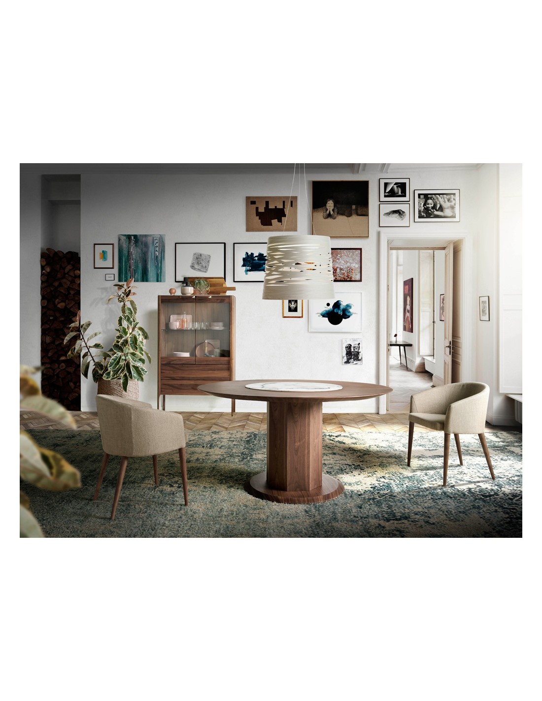 Aparador alto nogal con tapa de cristal...