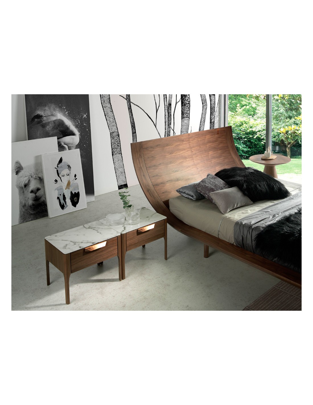 Mesita de noche nogal con tapa de cristal...