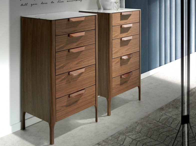 Chifonier nogal con tapa de cristal imitación mármol