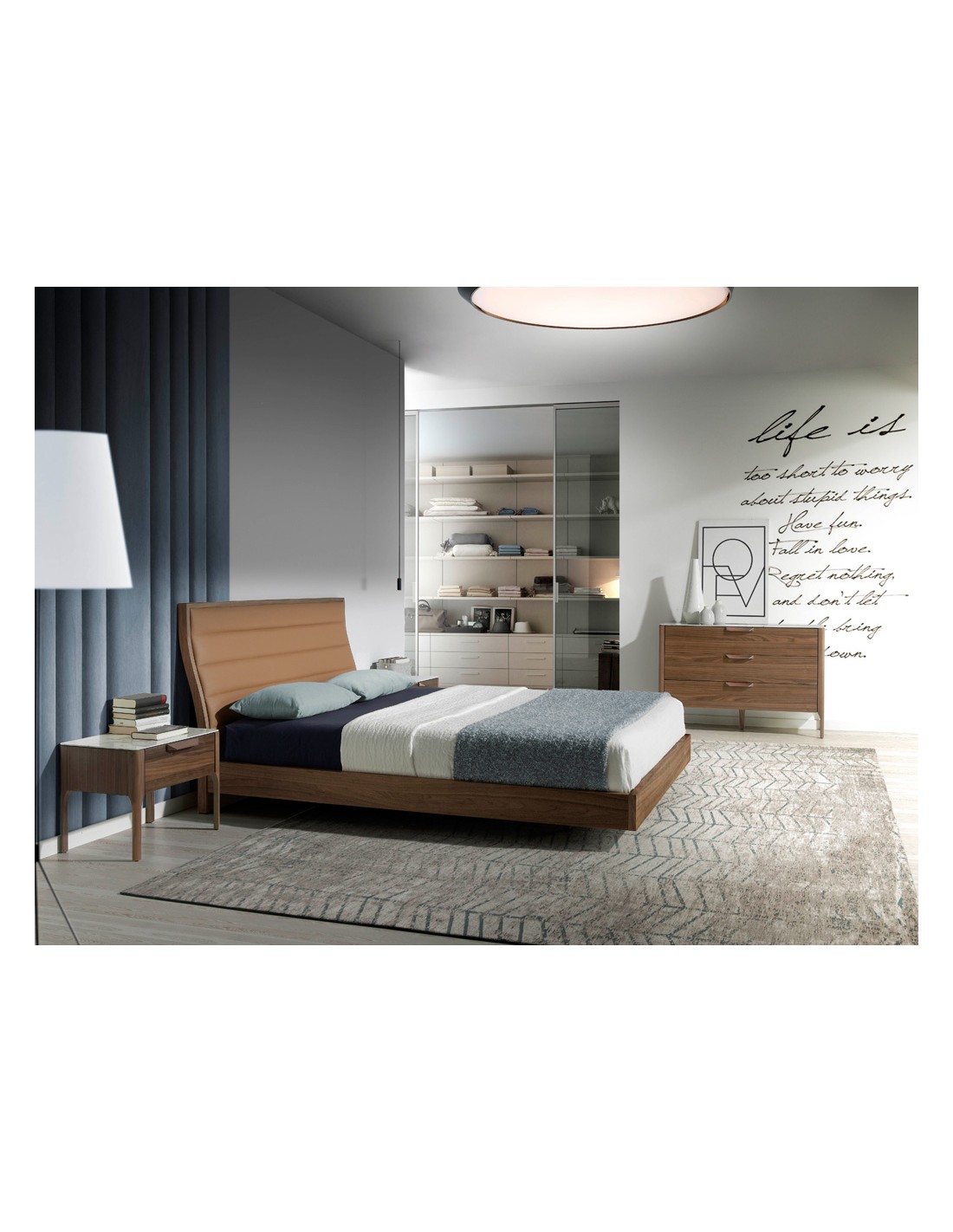 Cómoda nogal con tapa de cristal imitación mármol