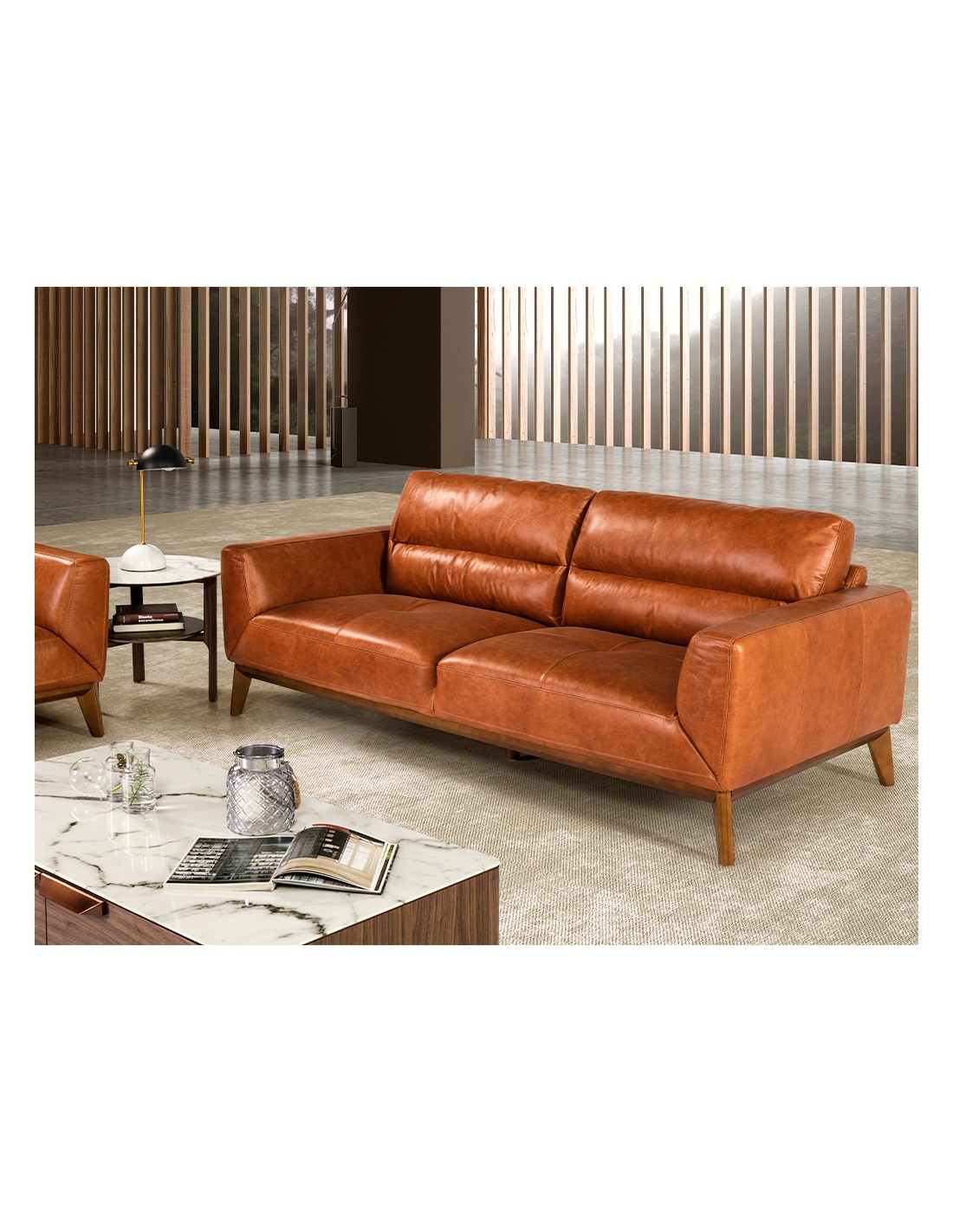 Sofá 3 plazas piel marrón