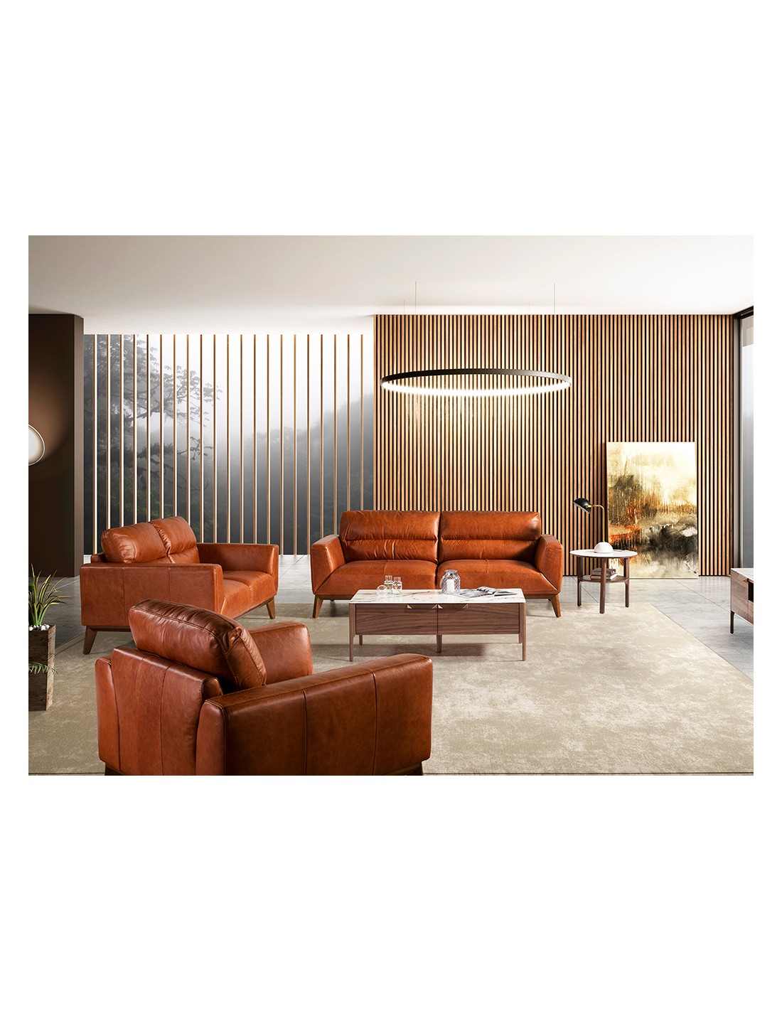 Sofá 3 plazas piel marrón