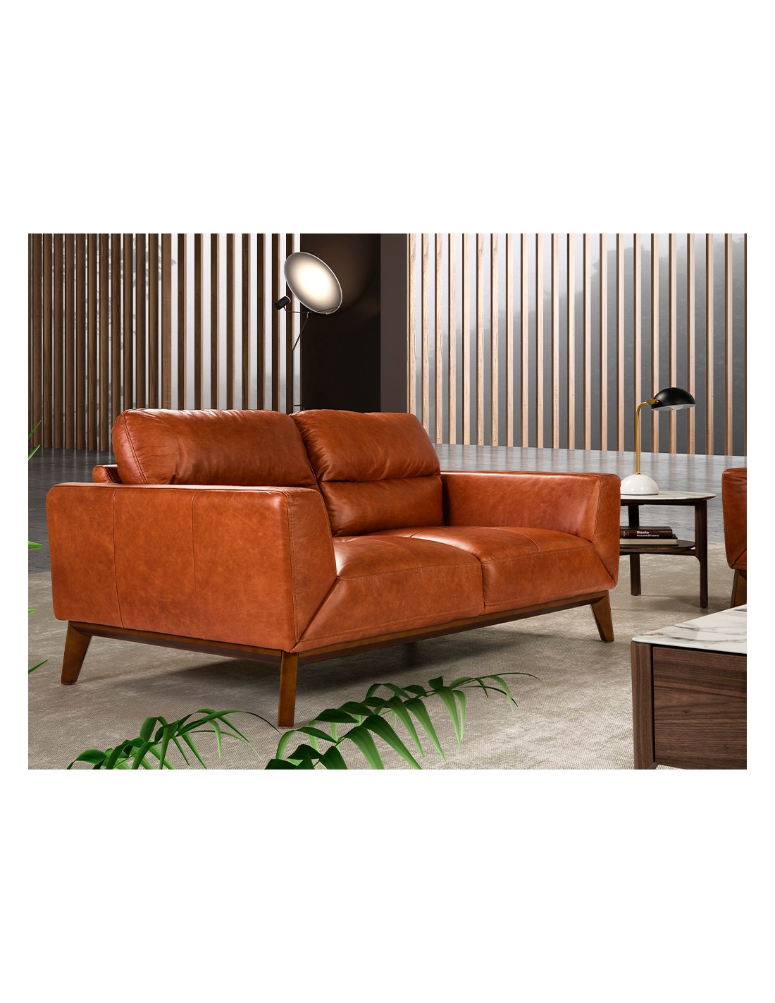 Sofá 2 plazas piel marrón