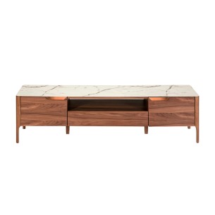 Mueble TV nogal con tapa de cristal imitación mármol 2