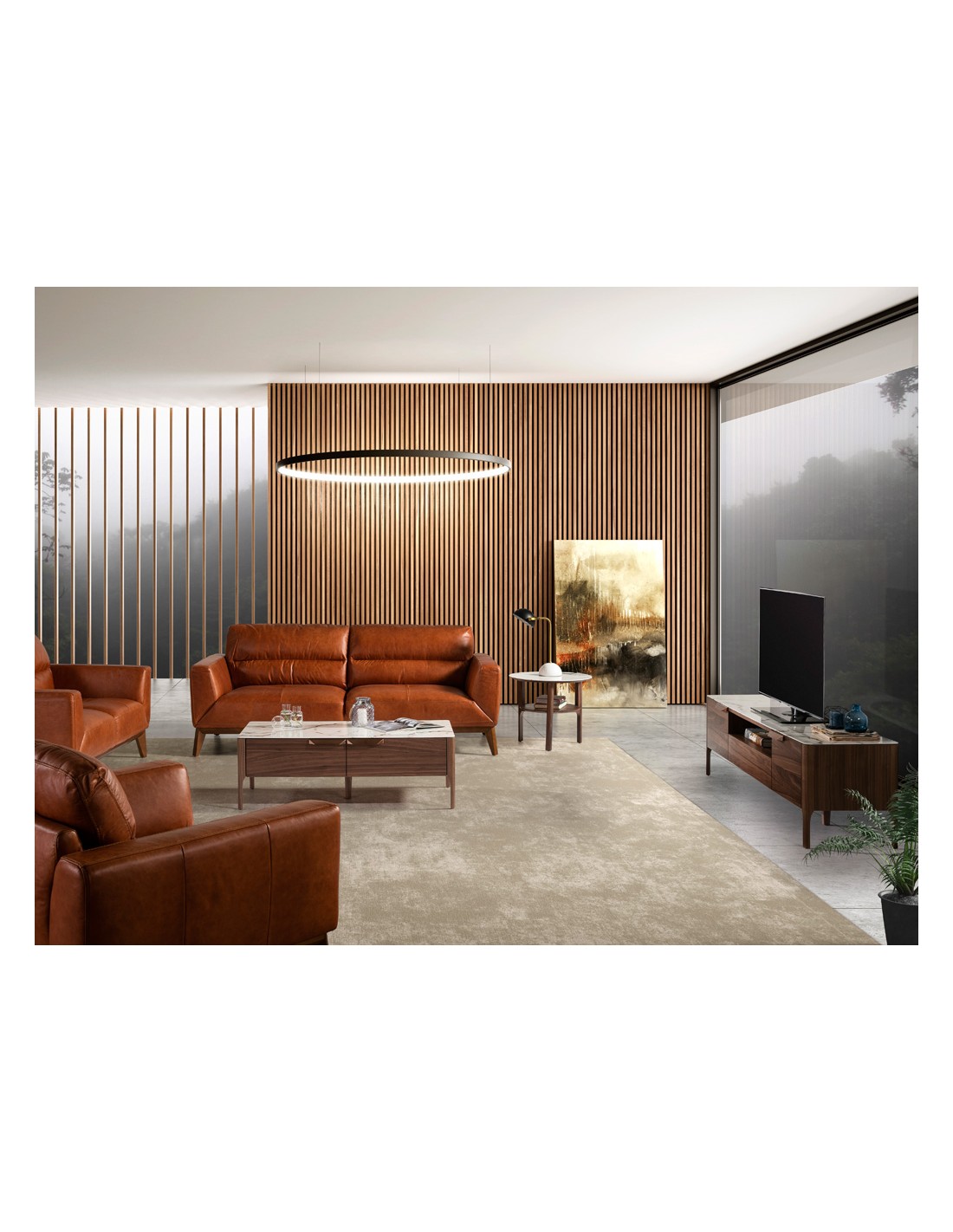 Mueble TV nogal con tapa de cristal imitación...