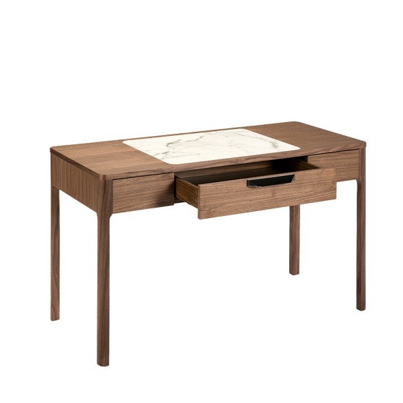 Escritorio tocador nogal con tapa de cristal imitación mármol